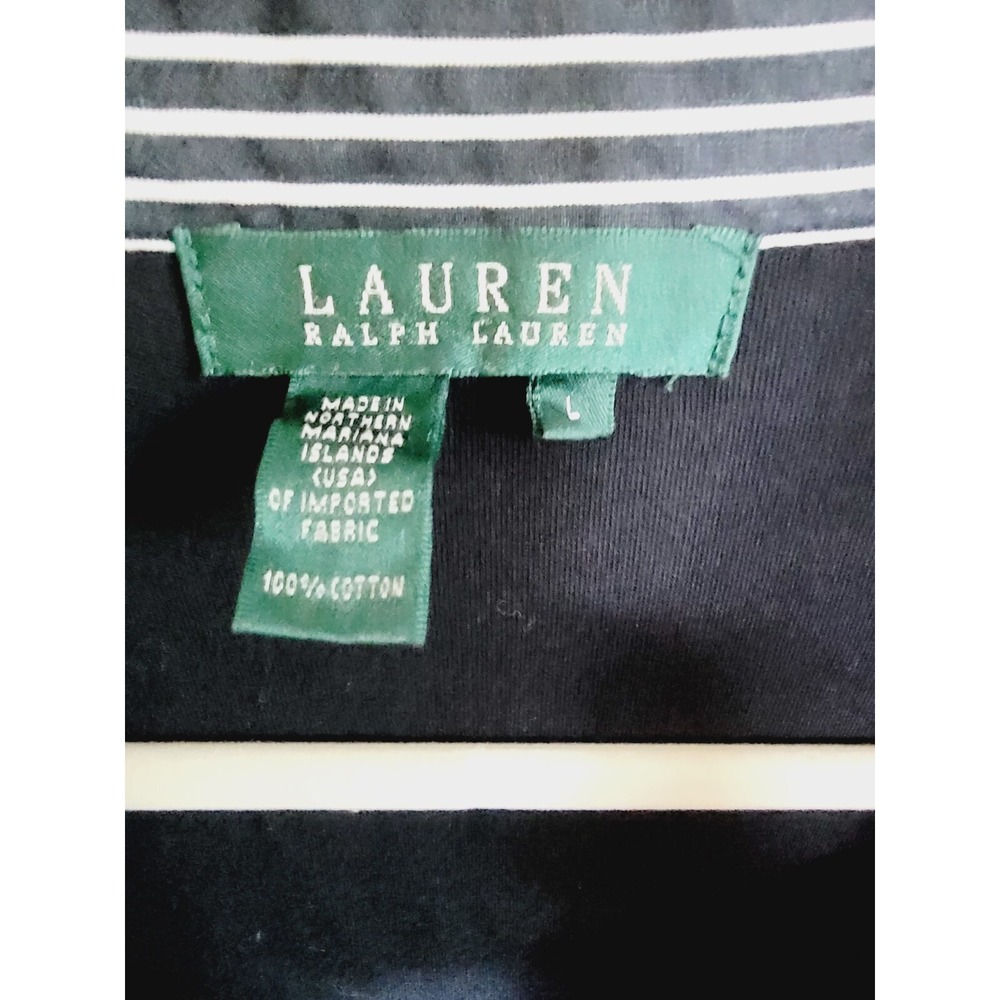Lauren‎ Ralph Lauren L Black Long Sleeve Polo Shirt Striped Collar Womens Goth - Picture 8 of 9